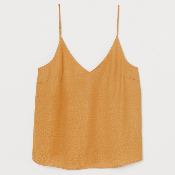 H&M YELLOW LEOPARD PRINT V-NECK SPAGHETTI STRAP SILKY CAMISOLE 16 NWT - Picture 1 of 8